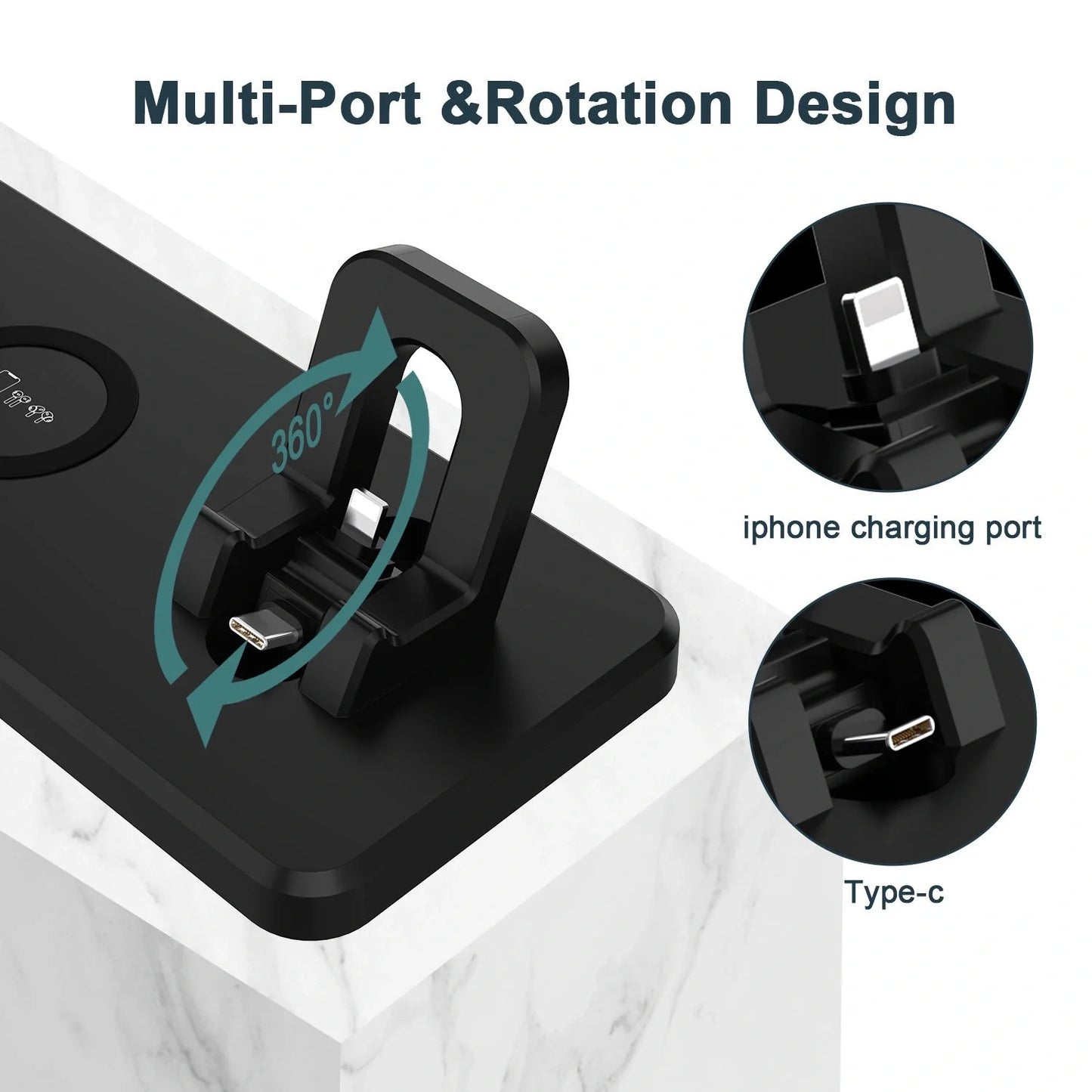 15W Wireless Charger with multifunctional six-in-one bracket in hollow black and hollow white