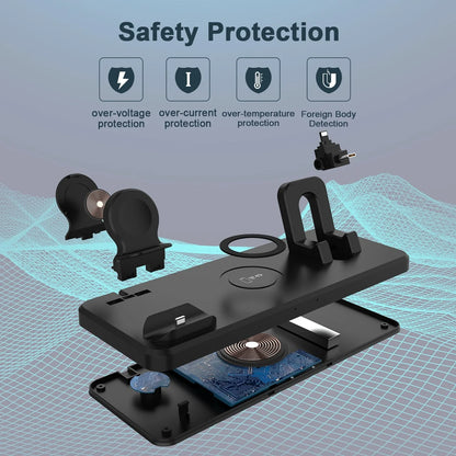 15W Wireless Charger with multifunctional six-in-one bracket in hollow black and hollow white