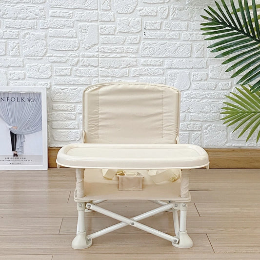 Baby folding dining chair in lake blue with metal frame and carrying bag