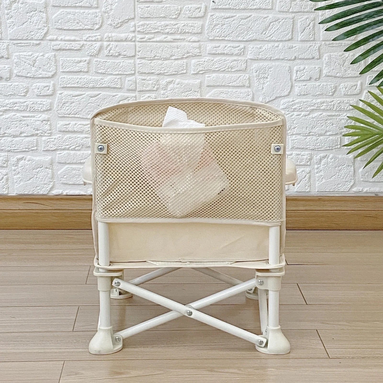 Baby folding dining chair in lake blue with metal frame and carrying bag