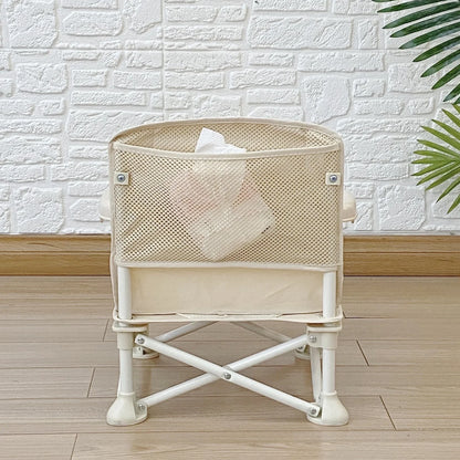 Baby folding dining chair in lake blue with metal frame and carrying bag