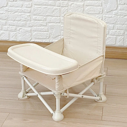 Baby folding dining chair in lake blue with metal frame and carrying bag