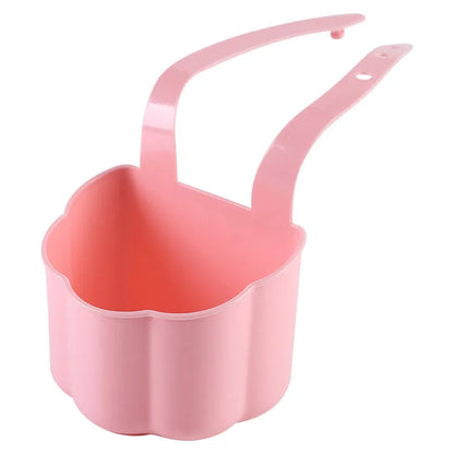 Nordic style plastic sink drain basket with draining compartment in blue, grey, or pink colour options.