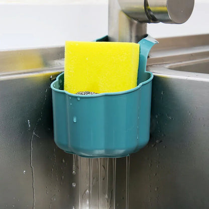 Nordic style plastic sink drain basket with draining compartment in blue, grey, or pink colour options.