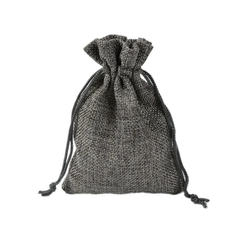 Mini drawstring linen jewelry bag with rope closure in various colors