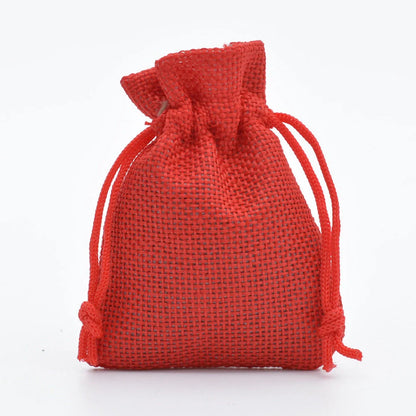 Mini drawstring linen jewelry bag with rope closure in various colors