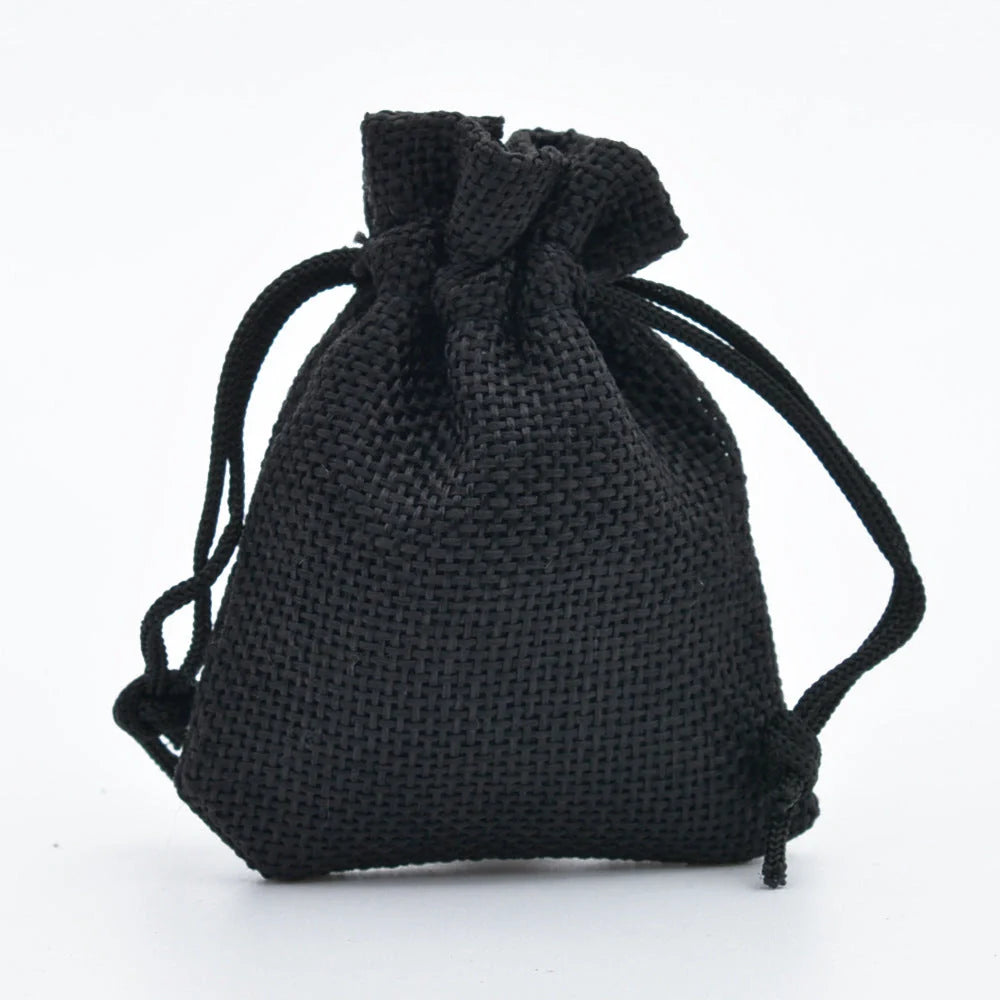 Mini drawstring linen jewelry bag with rope closure in various colors