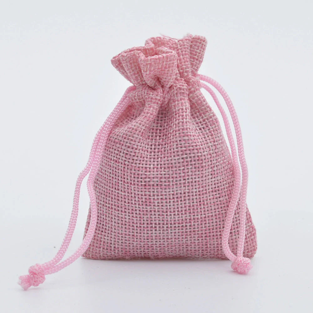 Mini drawstring linen jewelry bag with rope closure in various colors