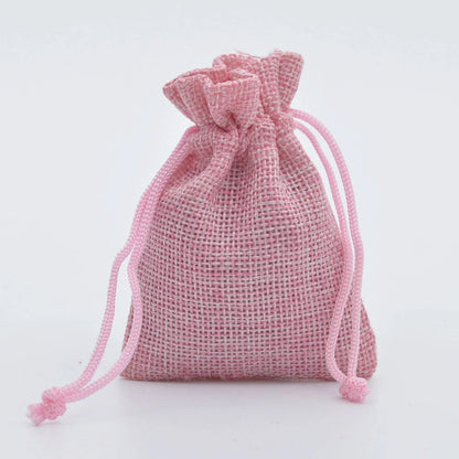Mini drawstring linen jewelry bag with rope closure in various colors