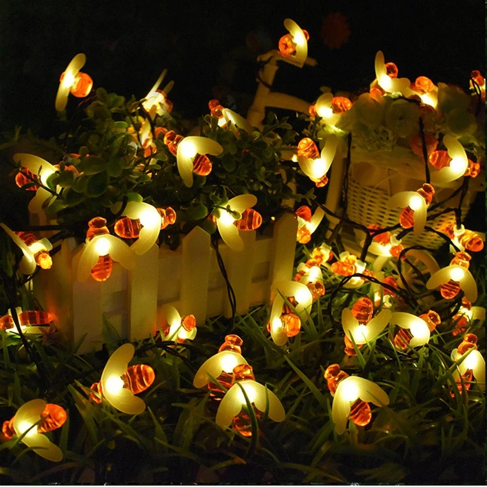 Solar-powered LED string lights for outdoor holiday decoration, waterproof and energy-efficient