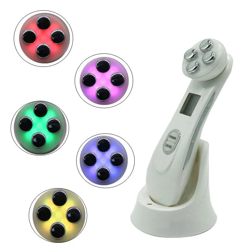 Facial LED light beauty instrument made of ABS, 165x45x46mm, USB rechargeable with 750mAh battery.
