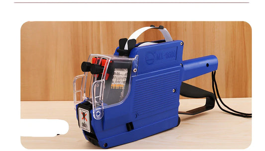 Manual price coding machine with bidirectional printing, includes ink roller and paper rolls