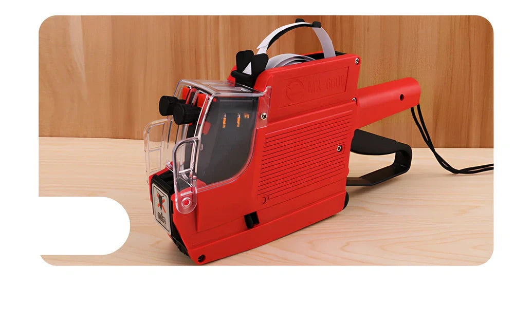 Manual price coding machine with bidirectional printing, includes ink roller and paper rolls