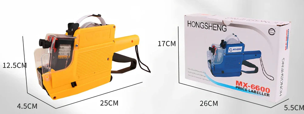 Manual price coding machine with bidirectional printing, includes ink roller and paper rolls