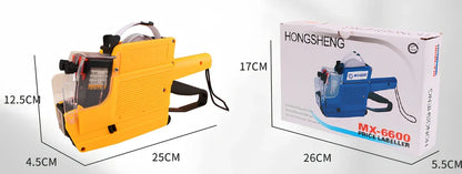 Manual price coding machine with bidirectional printing, includes ink roller and paper rolls