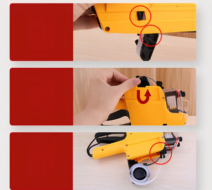 Manual price coding machine with bidirectional printing, includes ink roller and paper rolls
