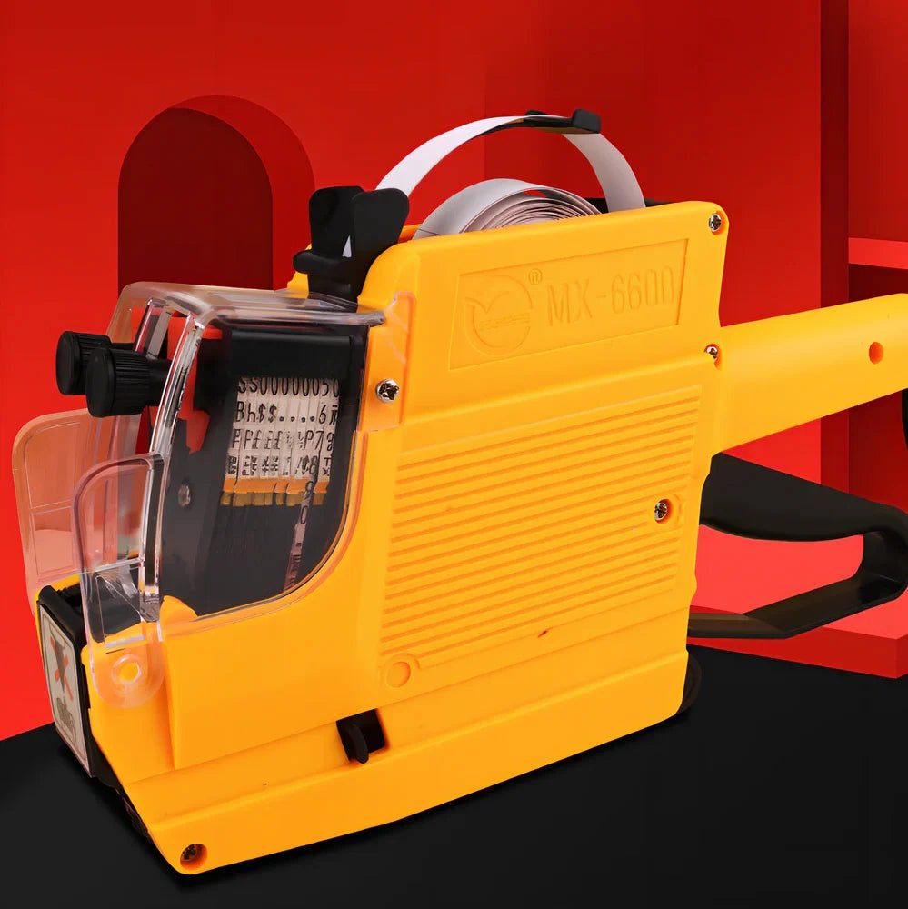 Manual price coding machine with bidirectional printing, includes ink roller and paper rolls