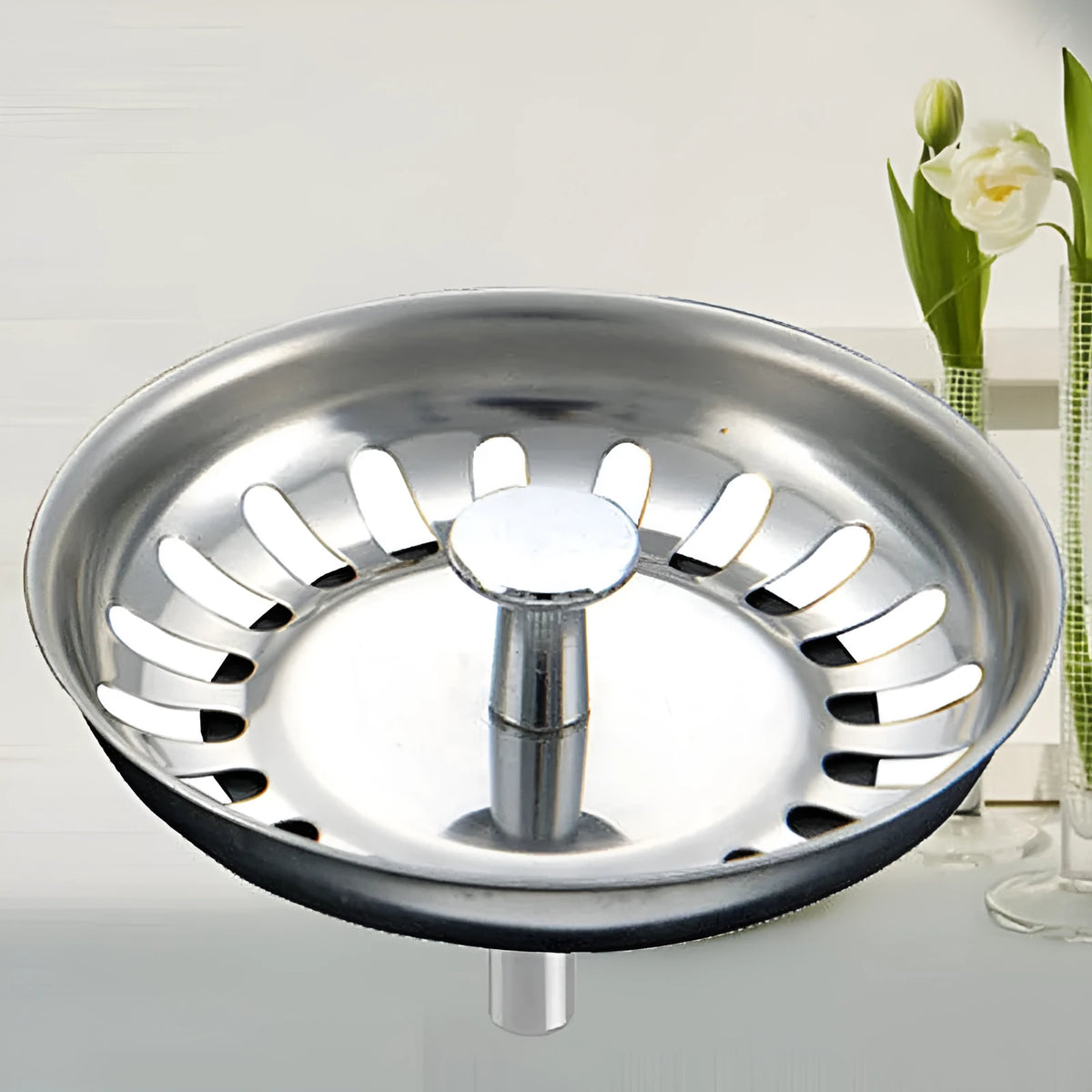 Silver stainless steel kitchen sink drainer sealing water umbrella, 79.3mm size, for leak prevention