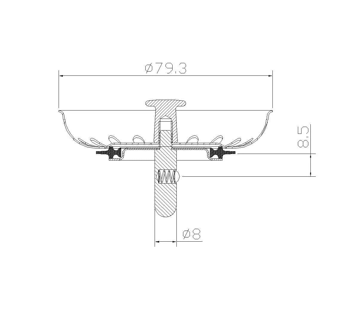 Silver stainless steel kitchen sink drainer sealing water umbrella, 79.3mm size, for leak prevention