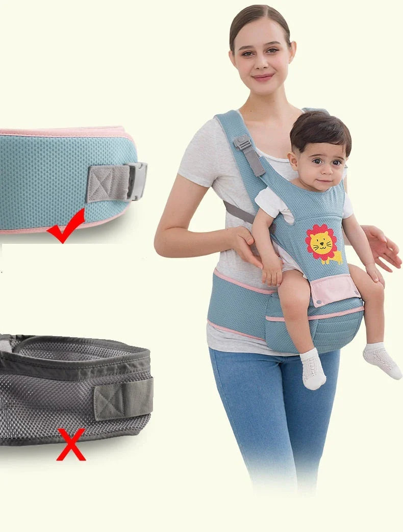 Newborn baby carrier with multiple carrying positions and features for comfort and convenience