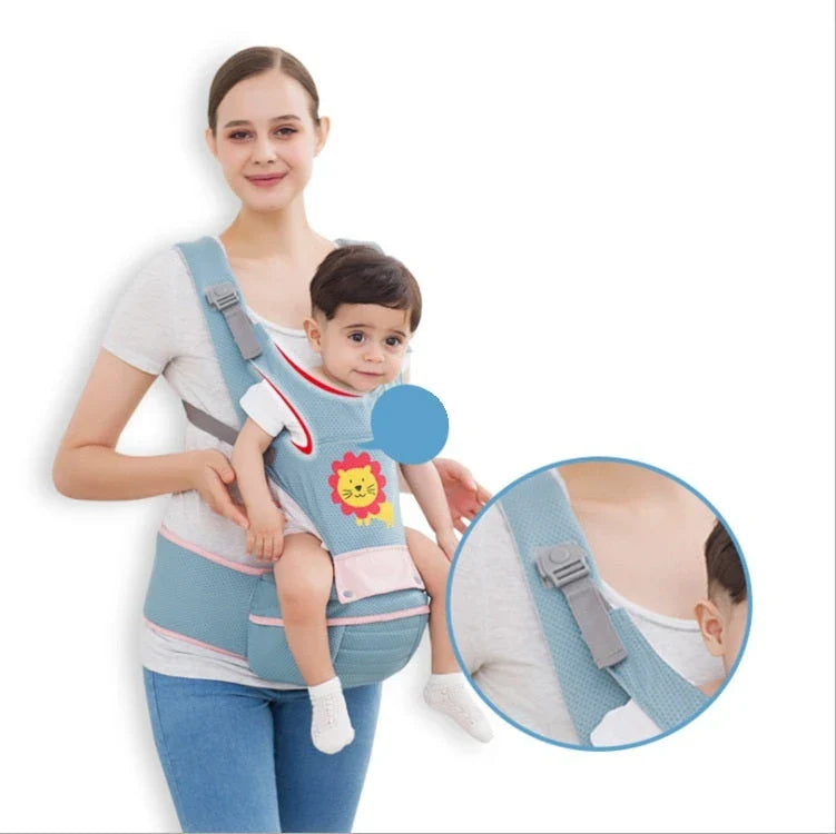 Newborn baby carrier with multiple carrying positions and features for comfort and convenience