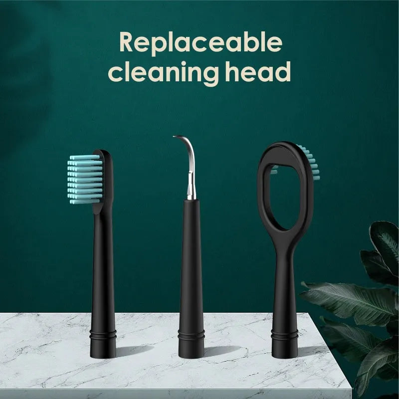 Dental calculus household dental scaler with USB charging, three adjustable speed gears for low, medium, and high power, includes tongue cleaner and toothbrush head attachments for home teeth cleaning