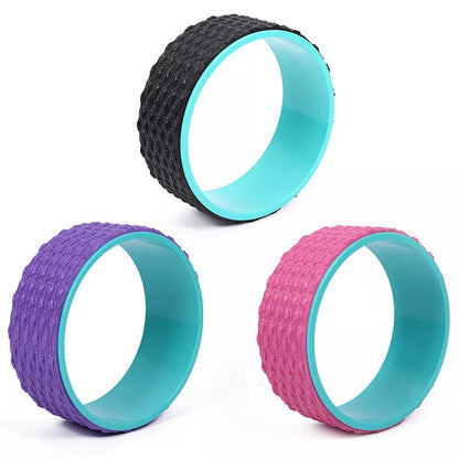 PP Massage Point Yoga Wheel in black, pink, and purple for muscle relaxation and Pilates