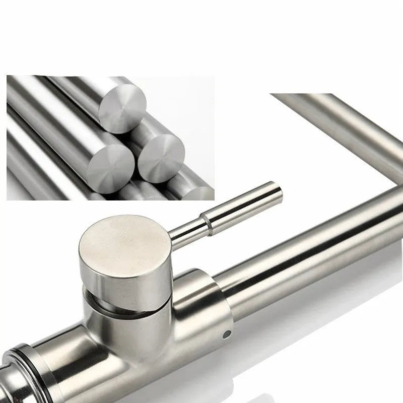 Household Dual-Open Hot and Cold 360-Degree Rotatable Faucet with a Lifting-Type Mixing Valve in a Silver Stainless Steel Finish