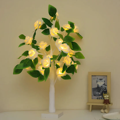 Rose LED flower tree lamp with 24 white LEDs on 550mm plastic structure for home decoration