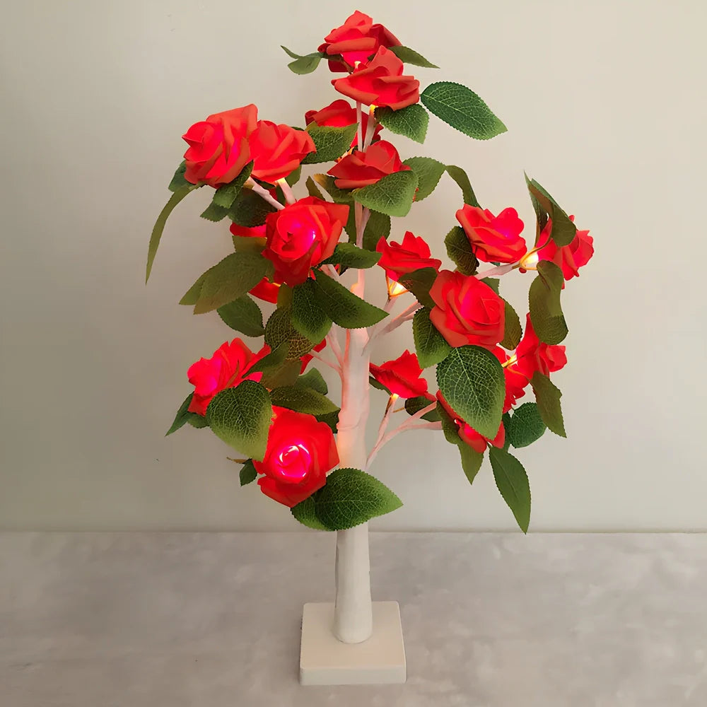 Rose LED flower tree lamp with 24 white LEDs on 550mm plastic structure for home decoration