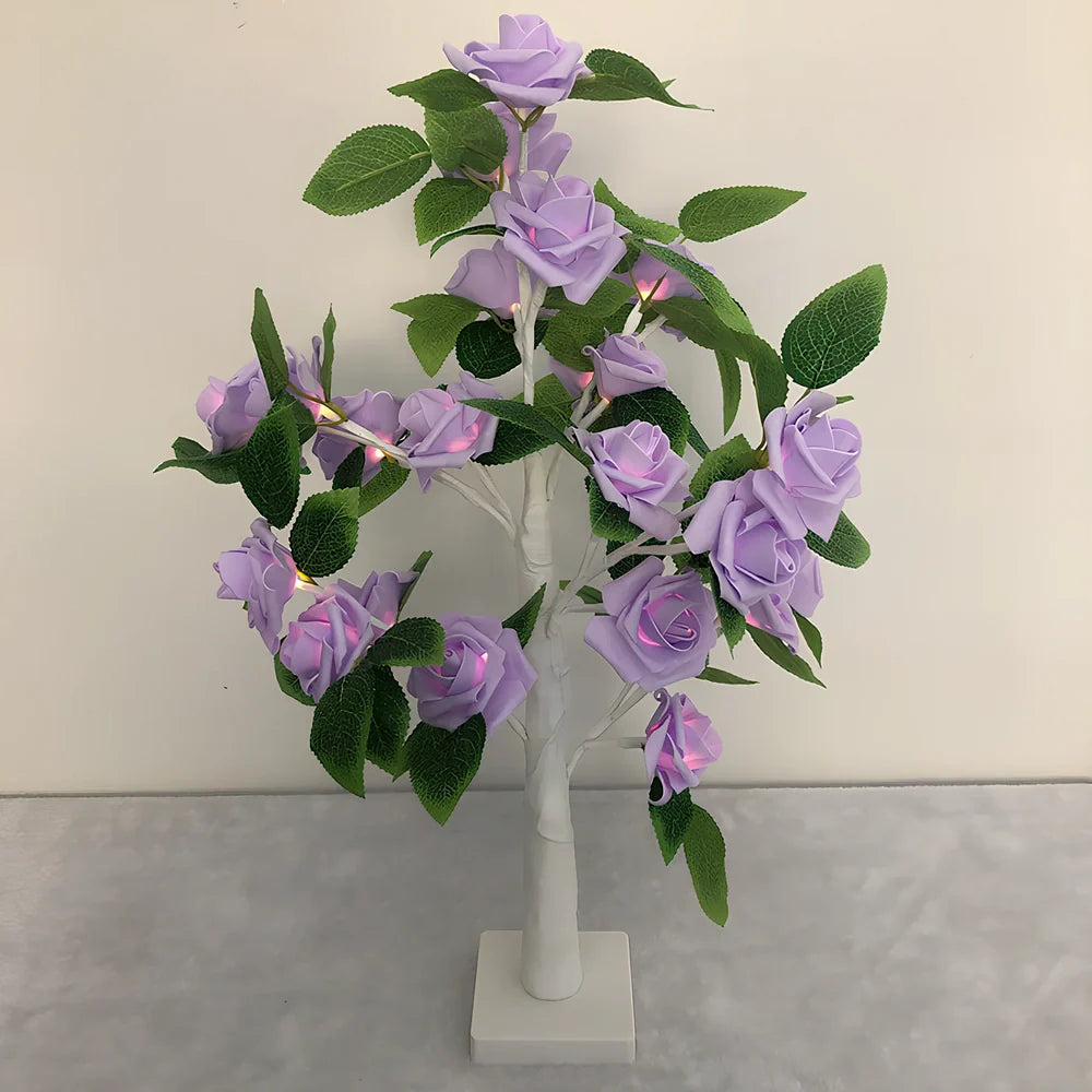 Rose LED flower tree lamp with 24 white LEDs on 550mm plastic structure for home decoration