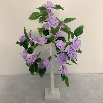 Rose LED flower tree lamp with 24 white LEDs on 550mm plastic structure for home decoration