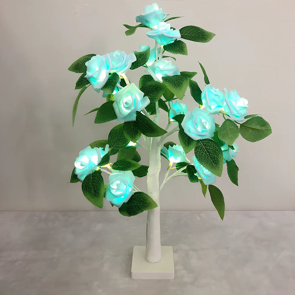 Rose LED flower tree lamp with 24 white LEDs on 550mm plastic structure for home decoration