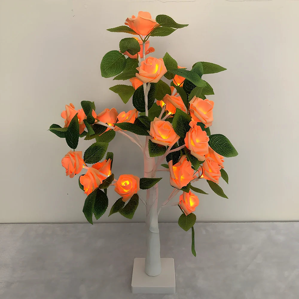 Rose LED flower tree lamp with 24 white LEDs on 550mm plastic structure for home decoration