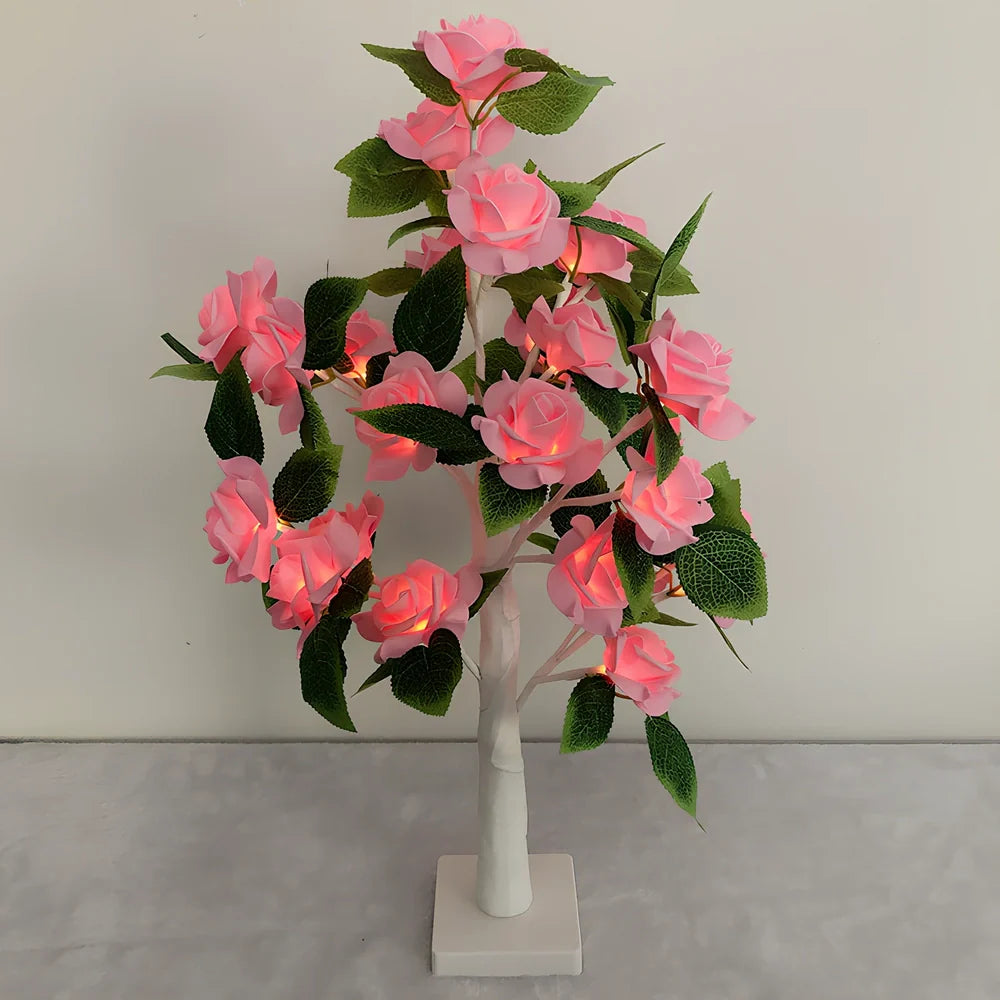 Rose LED flower tree lamp with 24 white LEDs on 550mm plastic structure for home decoration