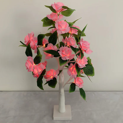 Rose LED flower tree lamp with 24 white LEDs on 550mm plastic structure for home decoration
