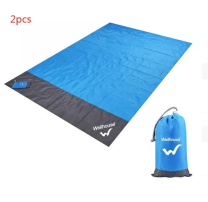 Waterproof camping mat with pegs, blue and gray, 2M by 2.1M