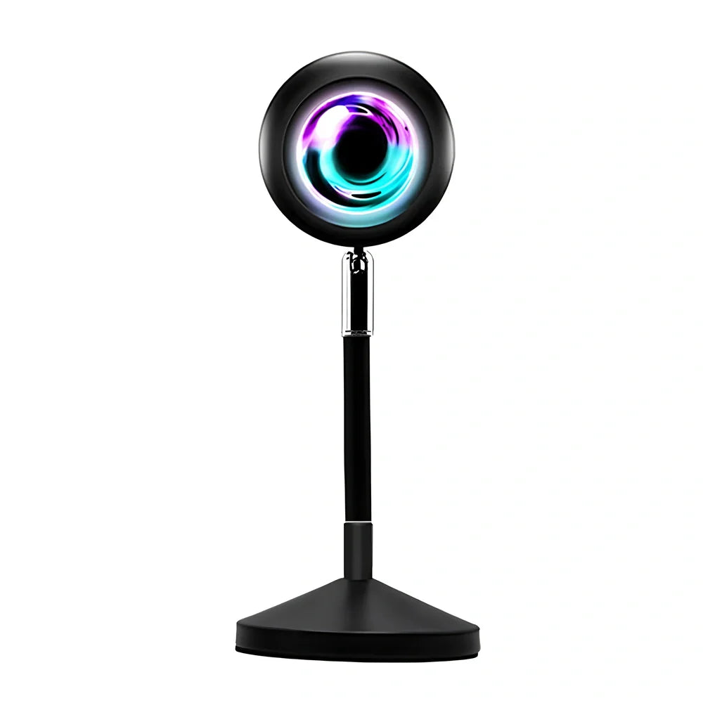 Rainbow sunset projector lamp with remote control showing colourful wall lighting effects