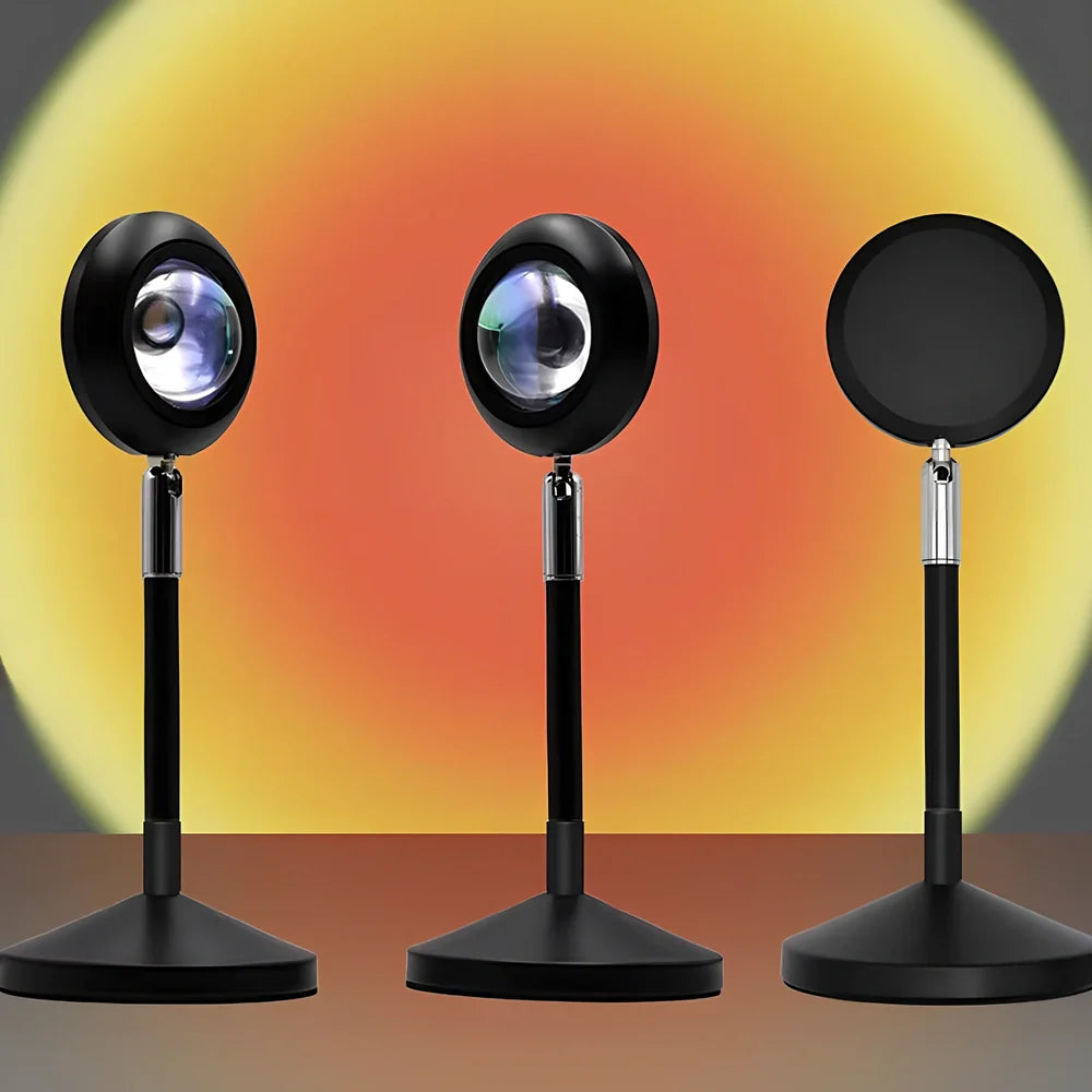 Rainbow sunset projector lamp with remote control showing colourful wall lighting effects