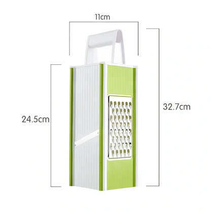 Multifunctional kitchen vegetable cutter with 32.7cm length and multiple blade attachments on countertop