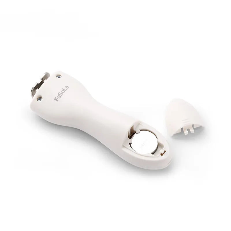Beige digital spoon scale with detachable spoon, LED display, and four measuring units g ml cup oz