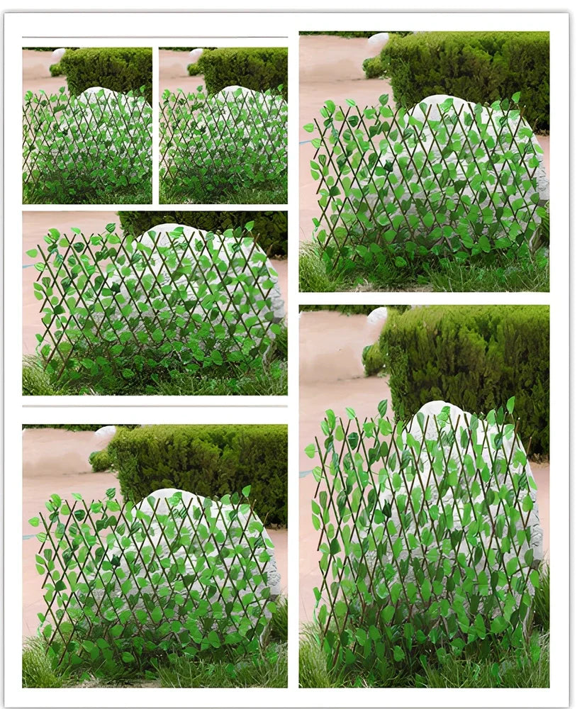 Plastic simulation wooden fence panel showing realistic wood grain texture in outdoor setting