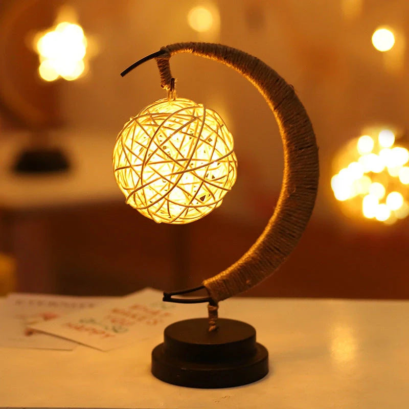 LED Moon Star Shape Copper Wire Lamp with glass pendants and USB/battery power options