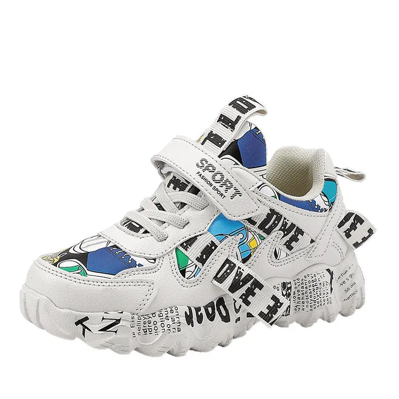 Children's spring sneakers with Velcro fastening and rubber soles in beige blue, white red, or bright red colours