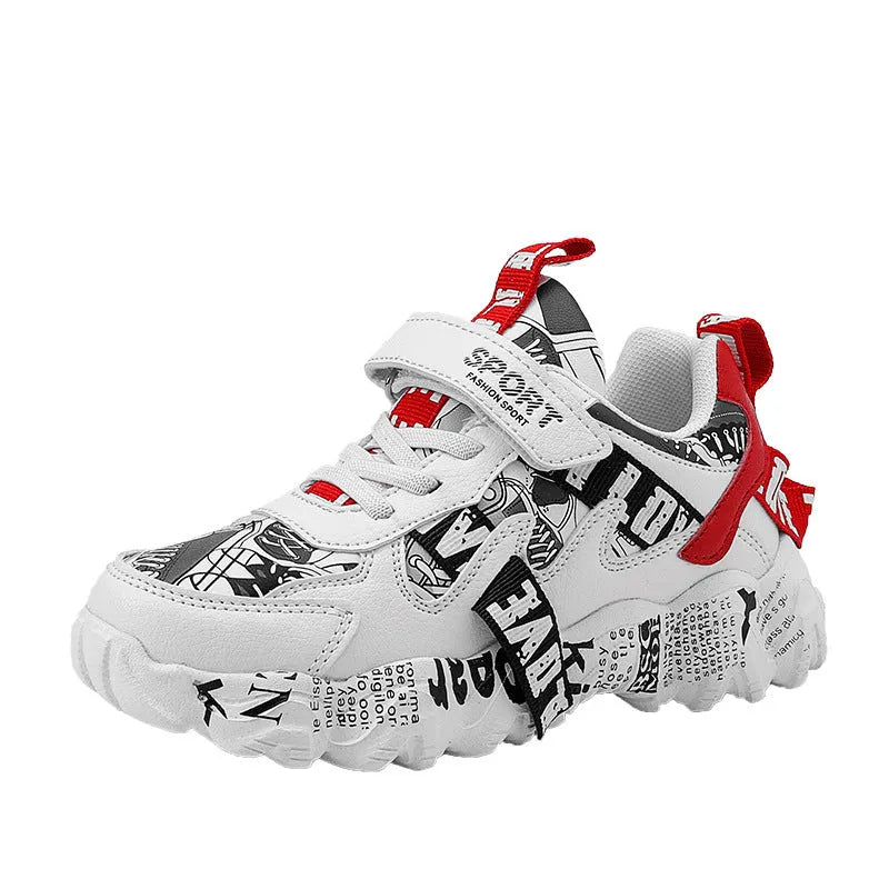 Children's spring sneakers with Velcro fastening and rubber soles in beige blue, white red, or bright red colours