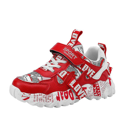 Children's spring sneakers with Velcro fastening and rubber soles in beige blue, white red, or bright red colours