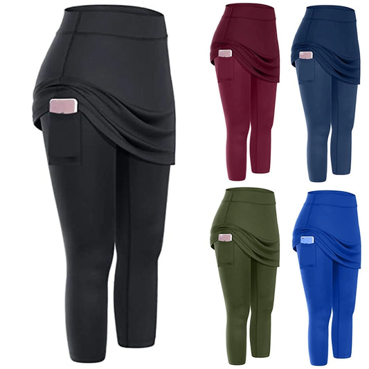 Women's tennis skirted leggings with pockets in various colors
