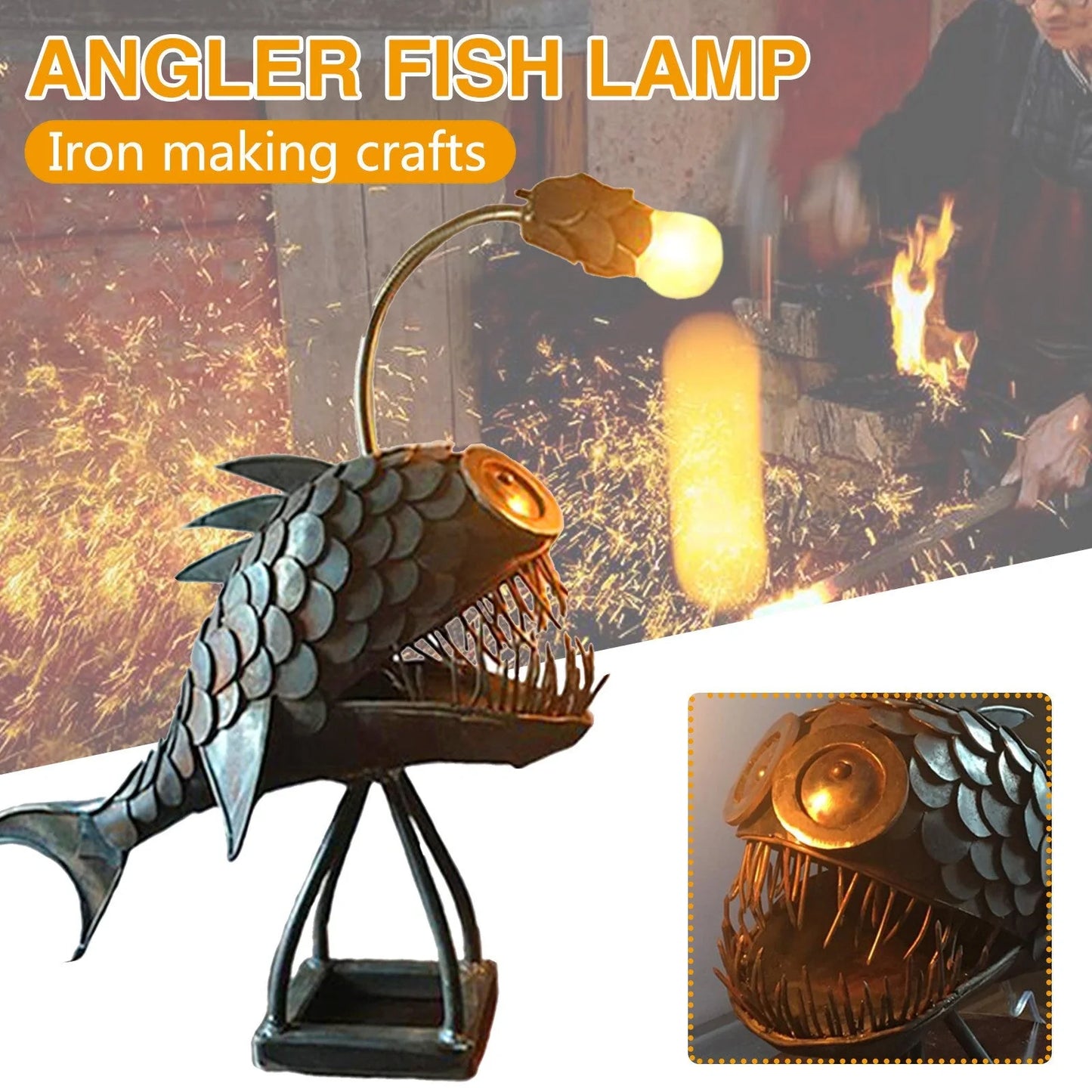 Anglerfish Lamp Floor-standing Retro Art Table Lamp with flexible head and rustic finish