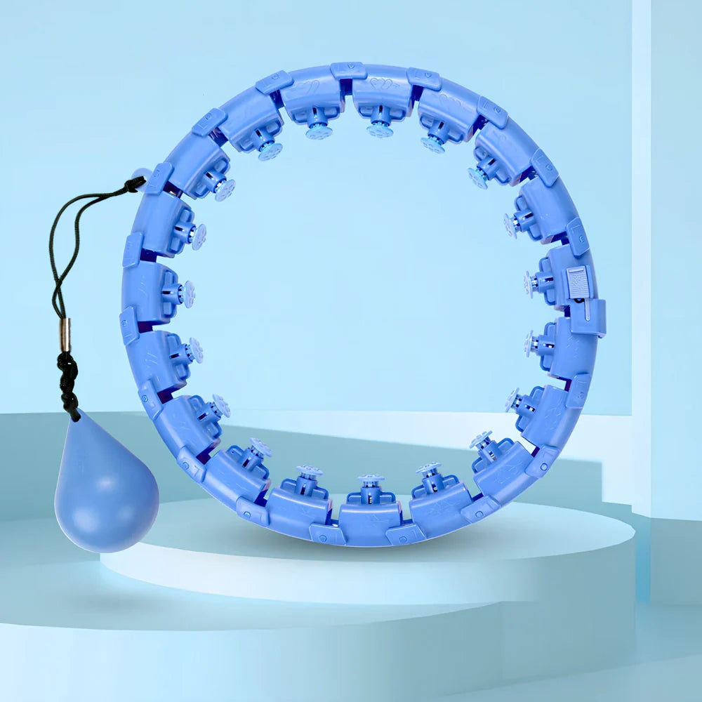 Adjustable smart hula hoop with ABS plastic segments in blue colour for abdominal exercise