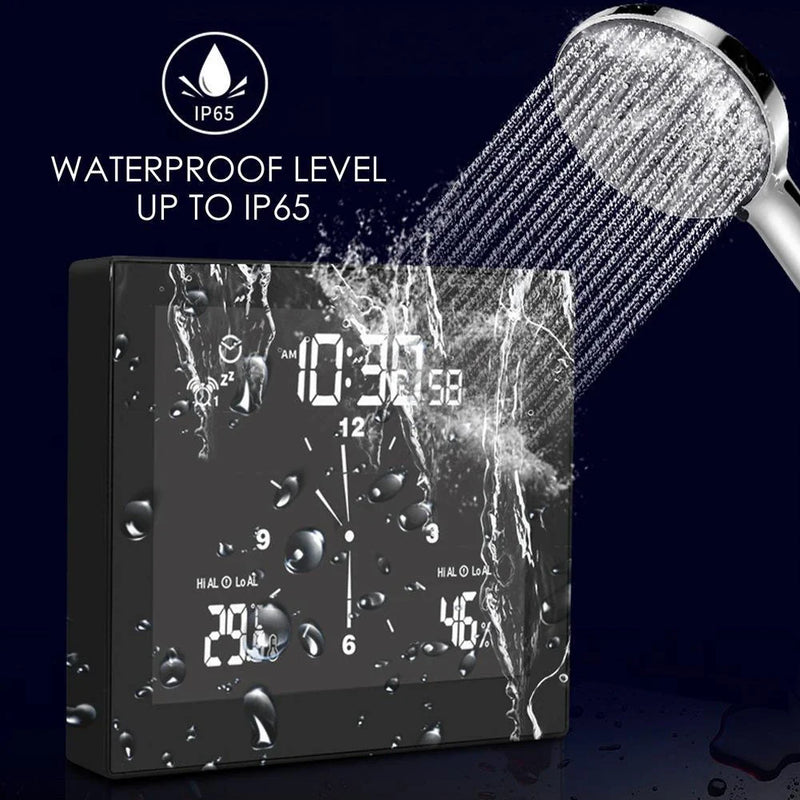 Hhomeenjoy Waterproof Bathroom Wall Clock with Temperature & Humidity Display